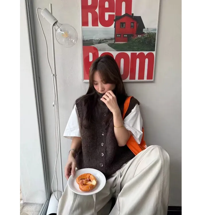 韩国百搭高领单排扣休闲针织马甲L1913