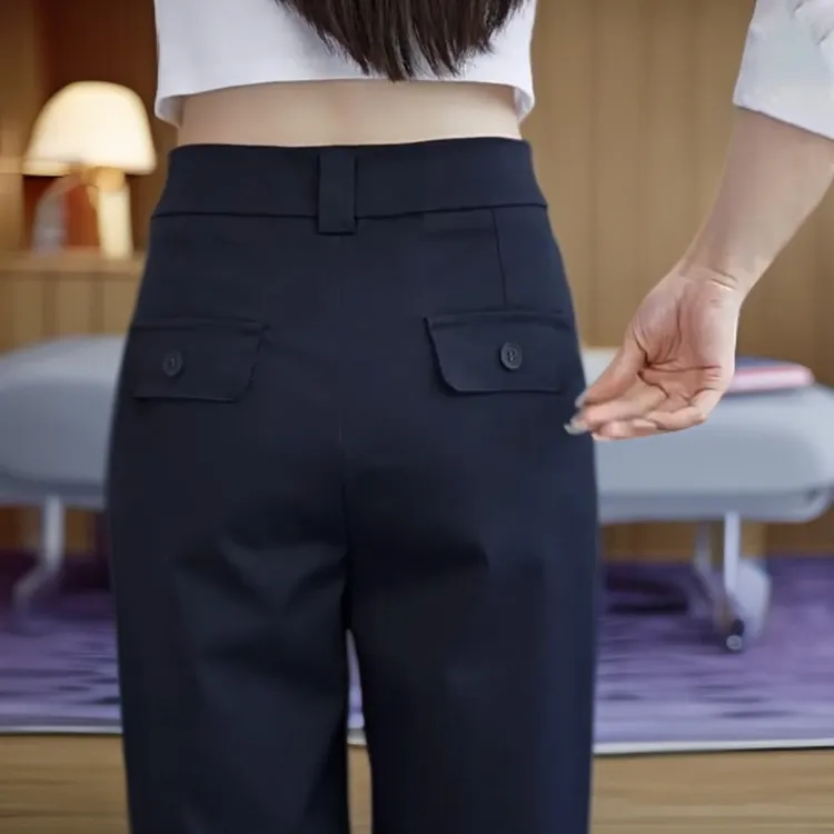 藏青色天丝棉直筒裤女裤2025秋季新款宽松显瘦气质休闲西装阔腿裤