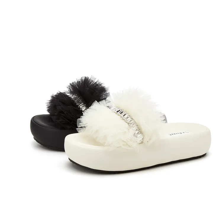 达芙妮【爽】4厘米女鞋舒适时尚休闲百搭外穿厚底毛拖潮流网红夏季