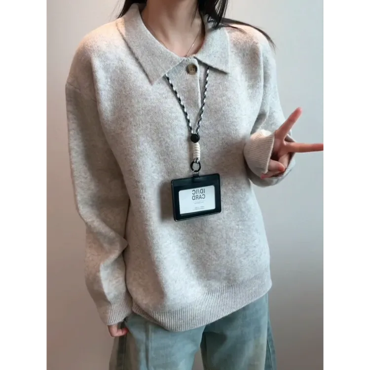 cleanfit针织Polo衫男款秋季美式复古穿搭长袖高级感翻领打底衫
