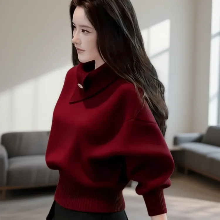 哥弟阿玛施正2025法式翻领毛衣女秋冬季新款慵懒风学生针织衫上衣