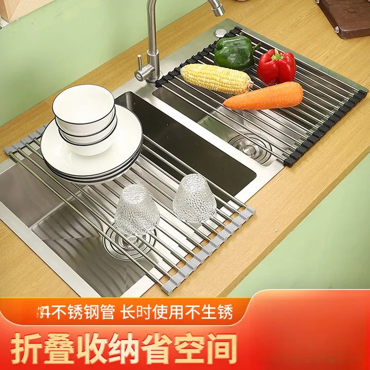 拉萨发货西藏包邮厨多功能厨房水槽滤水架不锈钢家用可折叠隔热架