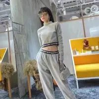 99新 ALEXANDER WANG 娜娜活动  LOGO腰身长袖连帽卫衣   浅灰色