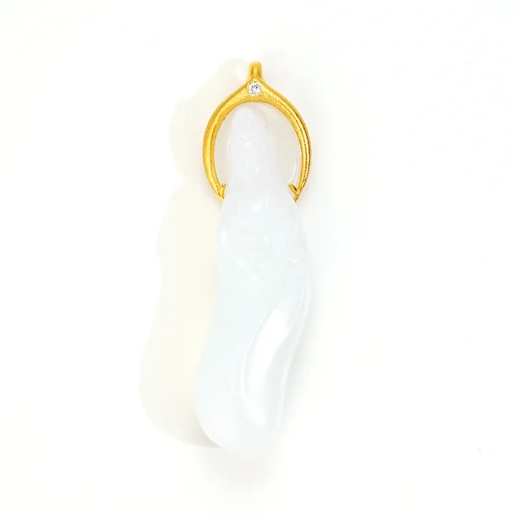 [观自在]18K金羊脂白玉观音吊坠   46849