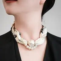磁吸扣珍珠项链细窄小长条丝巾女春秋夏季护颈脖子搭配衬衫薄围巾