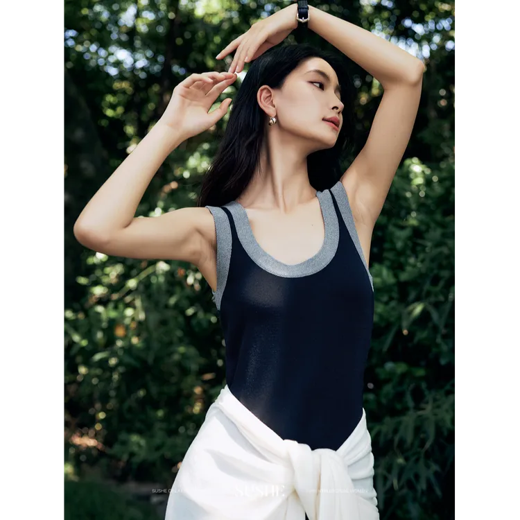 束皙SUSHE 年轻感设计 撞色高级巨好看吊带针织背心连衣裙女夏季