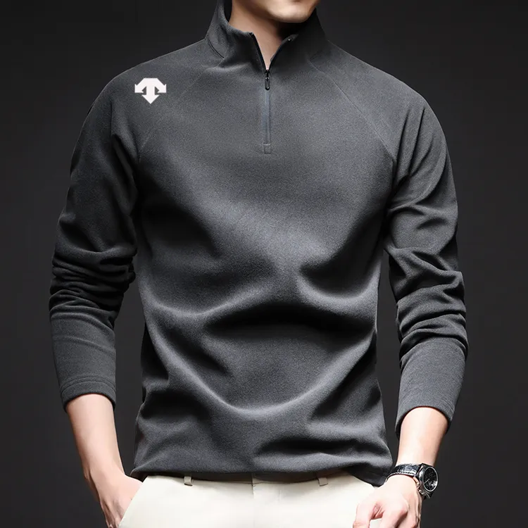 迪桑家秋冬德绒半拉链立领运动长袖男士卫衣套头抓绒打底上衣T恤