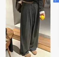 松紧腰高腰运动休闲裤卫裤阔腿裤慵懒风垂感拖地直筒糯米裤女裤
