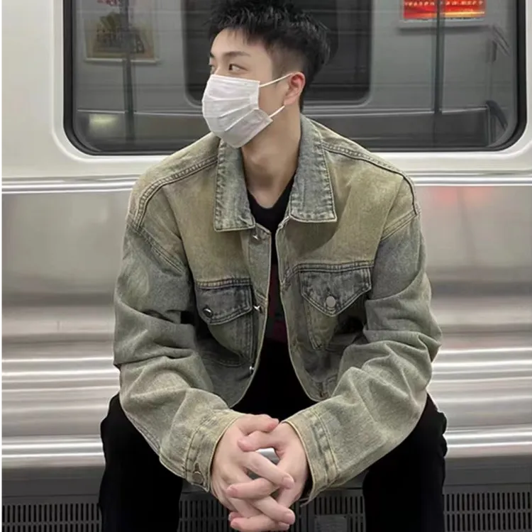 复古做旧宽松春季牛仔夹克情侣百搭潮流帅气男士休闲外套 0-856