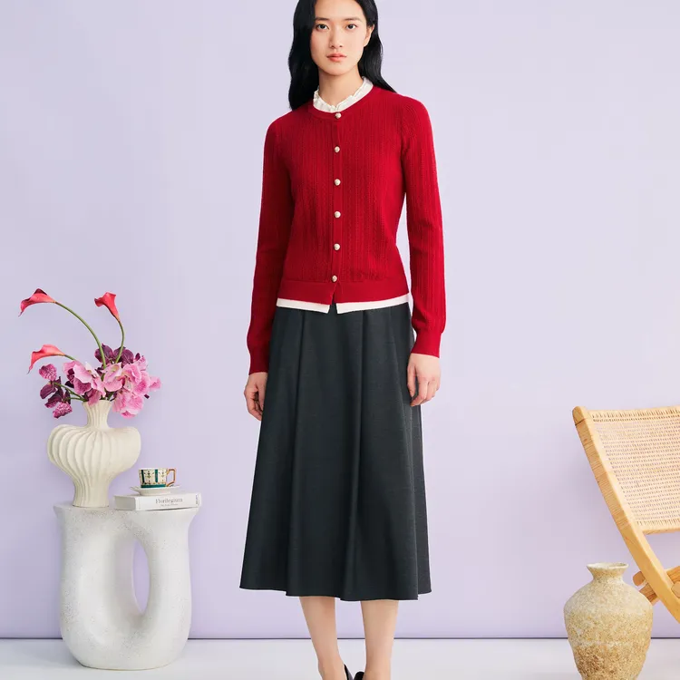 YINER音儿2026春季新款优雅时尚百搭木耳花边领针织衫8C66106186