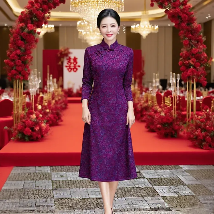 10月份喜婆婆婚宴装2025新款妈妈礼服平时可穿旗袍加绒连衣裙秋冬