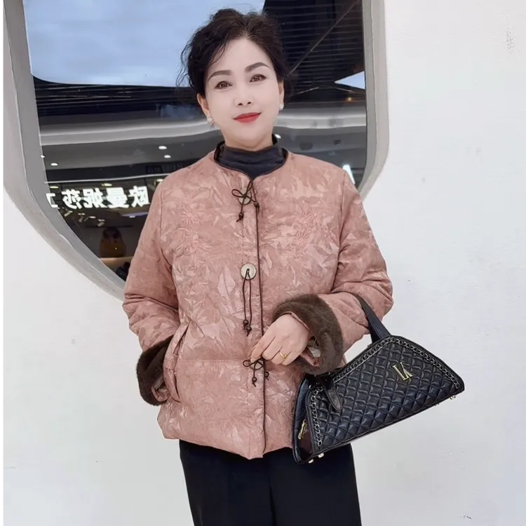 2025秋冬季新款妈妈装洋气高贵新中式国风棉服红色黄色粉色