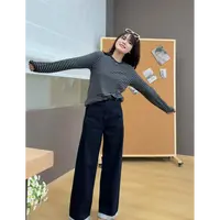 TY1 【藏蓝条】韩系简约显瘦百搭正肩长袖T（衣长59起）