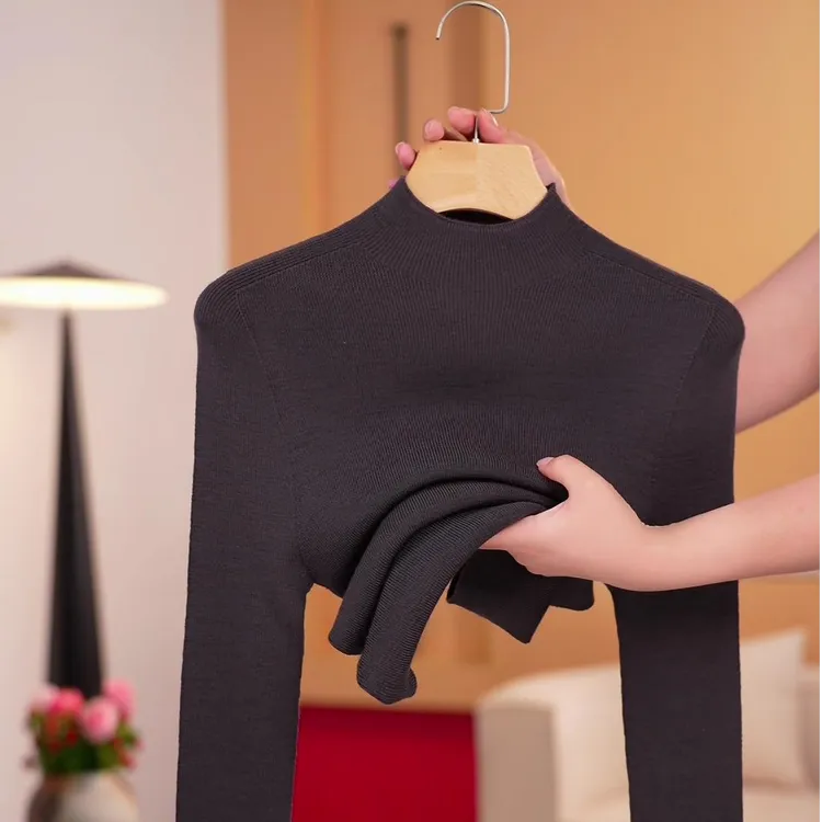 秋冬新款长袖可机洗【100%精纺全羊毛】纯色女针织百搭修身显瘦02