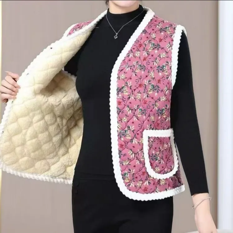 中老年女加绒厚马夹秋冬妈妈装洋气无袖坎肩宽松大码保暖马甲上衣