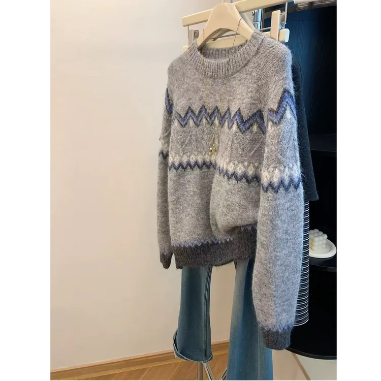 常规款女针织圆领长袖插肩袖毛衣套头网红百搭时尚1576