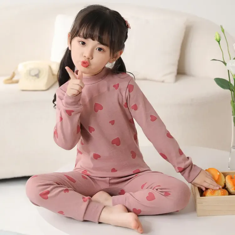 儿童中领纯棉秋衣秋裤内衣套装中小女孩子春秋长袖睡衣女童家居服