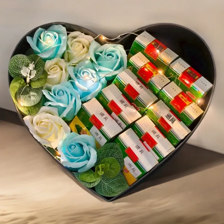 爱心礼盒满天星干花装烟成品花束情人节送男友老公生日礼物diy