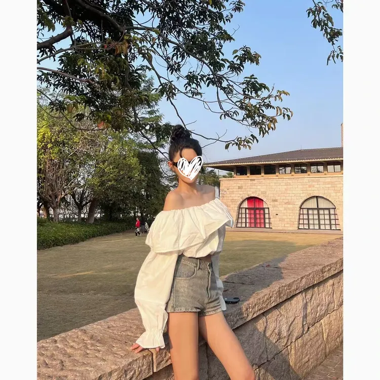 INS风法式一字肩chic衬衫女夏季设计感小众防晒包袖上衣小衫8689
