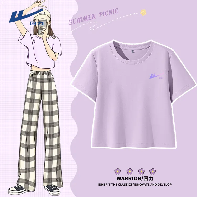 Warrior/回力紫色短袖2025新款爆款韩系上衣体恤运动休闲百搭上衣
