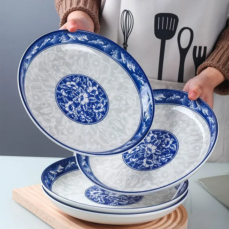 青花瓷盘子菜盘家用高颜值餐具菜盘网红高档餐盘陶瓷盘子炒菜盘子