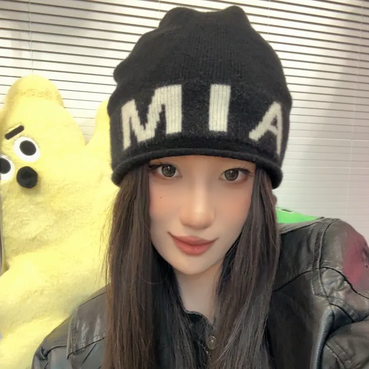 AIM高质感含羊毛帽子！针织ins秋冬字母包头帽韩系街头推推帽冷帽