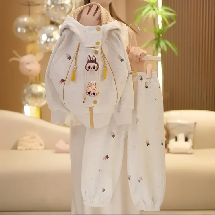 女童2025新款拉布布韩版秋装宝宝洋气上衣连帽卡通休闲春秋套装