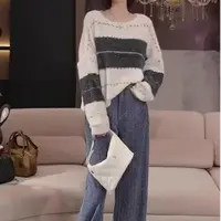 梦幻星空/彩点羊毛混纺亮片重工撞色秋款针织衫套头女宽松显瘦