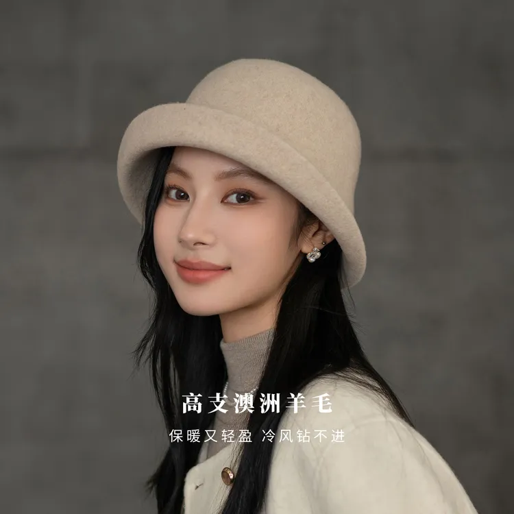 疯帽子 法式赫本风纯羊毛渔夫帽保暖优雅显脸小盆帽子女秋冬25新