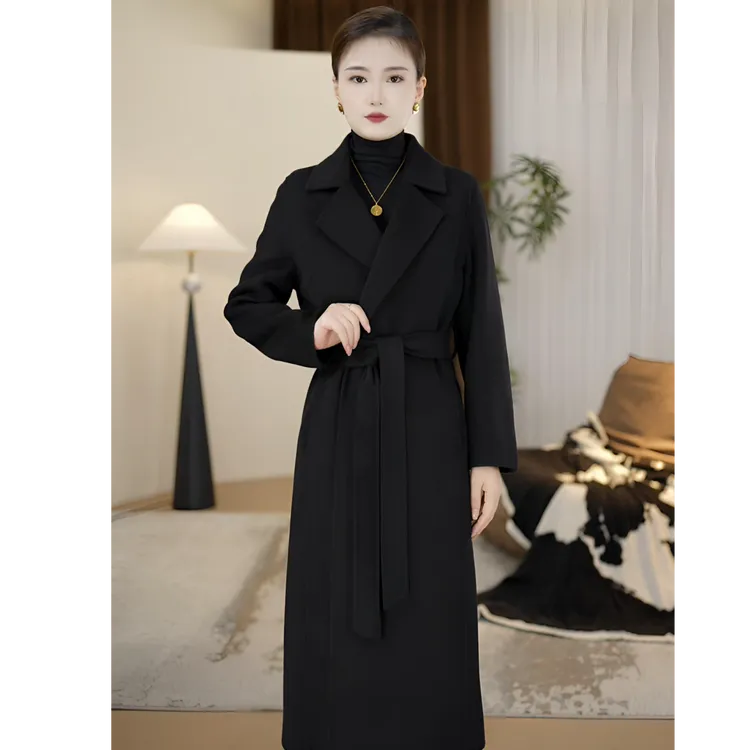 新款2025修身正肩重工长毛显瘦中长款秋冬双面羊毛大衣