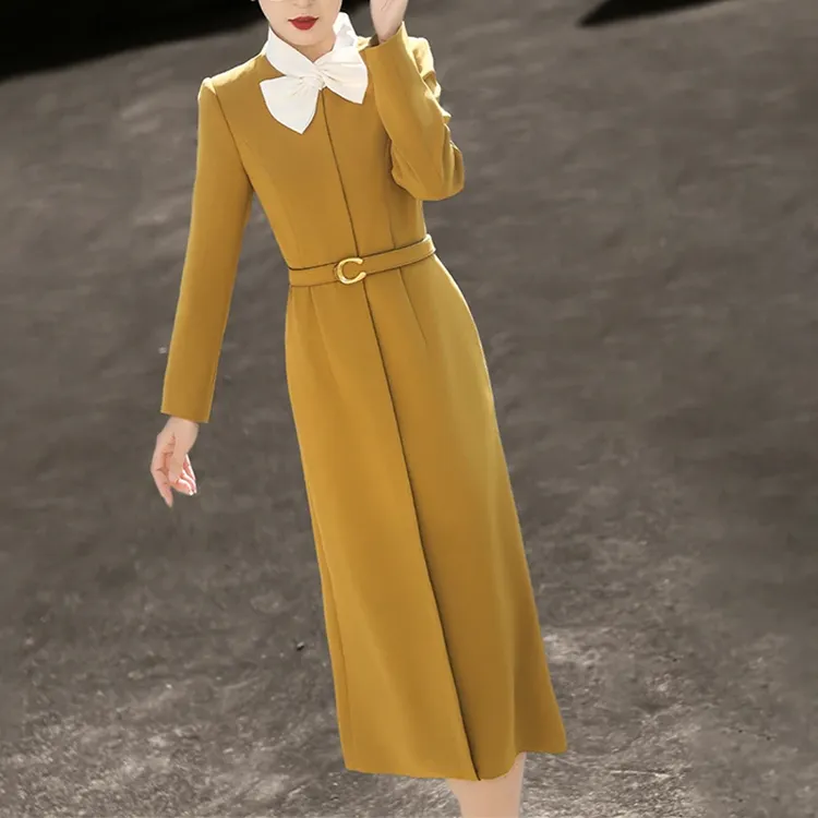 新款气质淑女通勤收腰包臀开叉连衣裙5695#