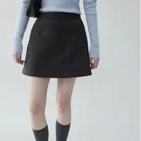 高端货~韩系高腰条纹显瘦半身裙女早秋新款百搭A字短裙子