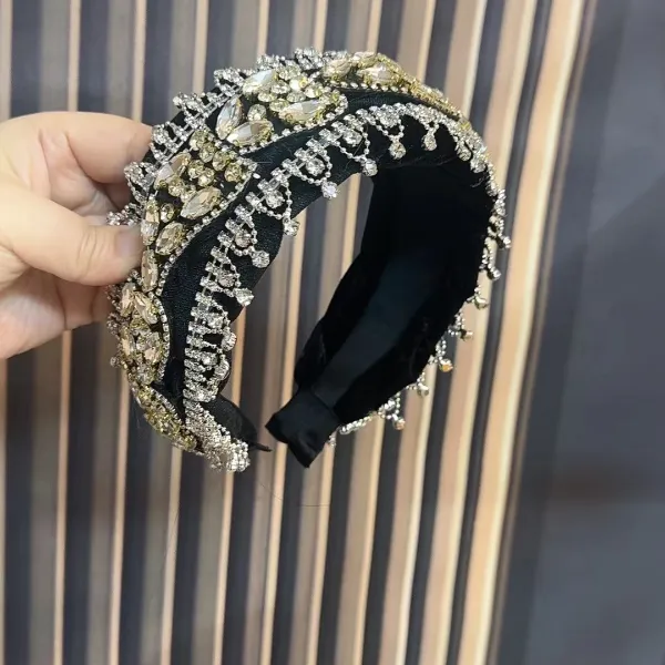 津玲【满钻】原创首发满钻黑色流苏宽边洋气百搭发箍发卡重工镶钻