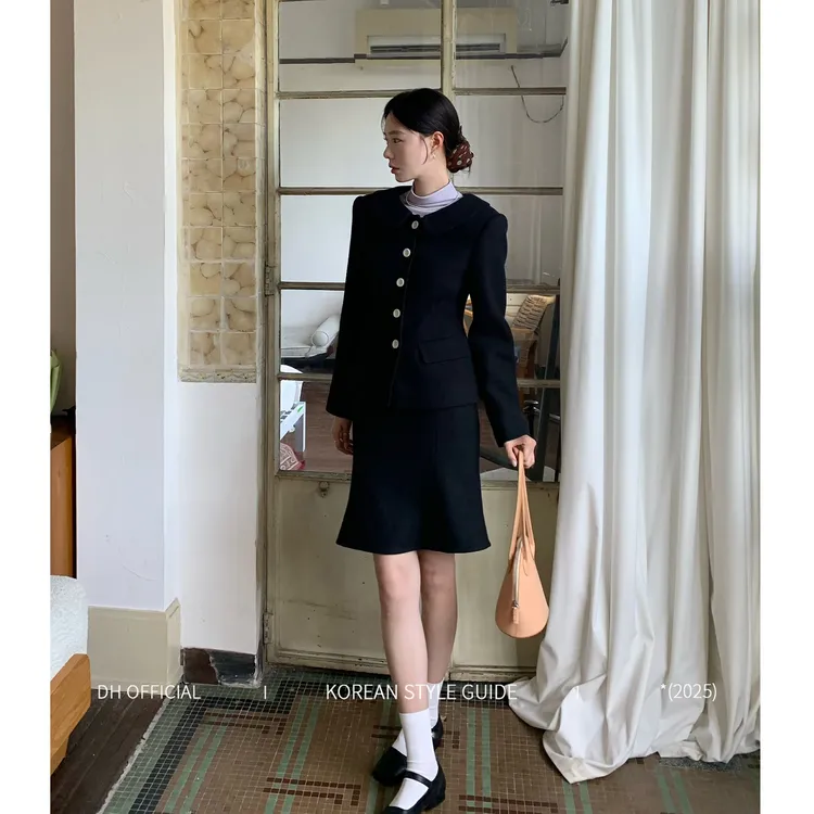 DH OFFICIAL 大花【伯克夫人 burke】韩系复古呢子外套鱼尾半裙套装