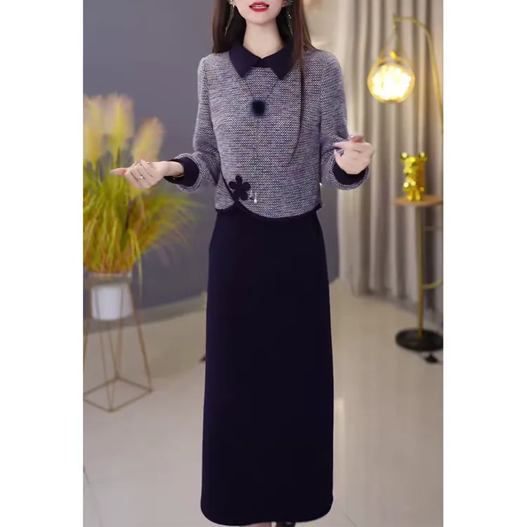 高级雪花绒洋气时髦优雅俩件套2025秋季新款中年妈妈修身显瘦套装
