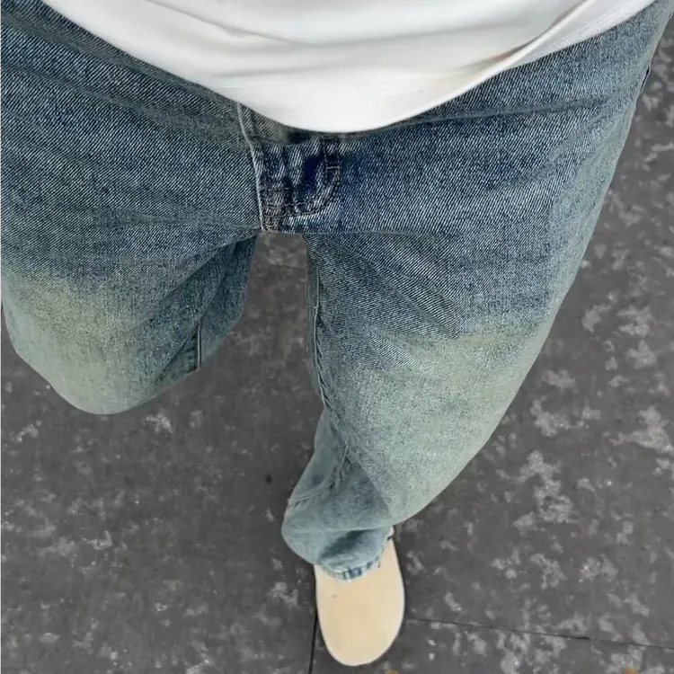 复古做旧休闲牛仔裤百搭水洗黄直筒牛仔裤