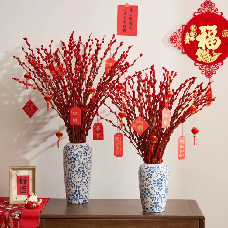 银柳真花鲜枝客厅室内干花摆件喜庆红年宵花银柳耐寒花卉装饰摆放商品图