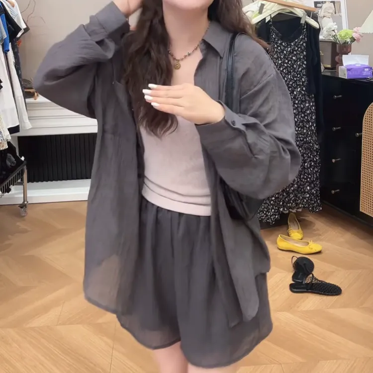2025新款春季松弛感的穿搭/衬衫外套+短裤+内搭三件套LK2502911
