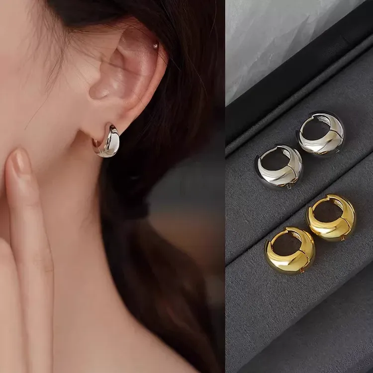 合金耳饰 金属光面水滴耳扣2025新款适合圆脸的耳饰女独特高级感