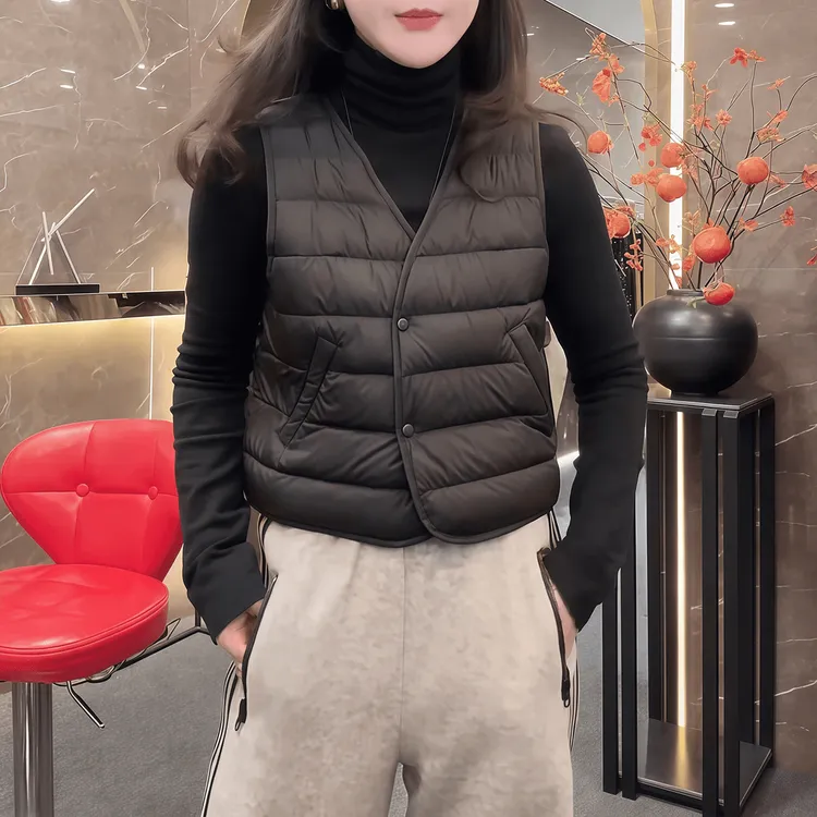 时髦v领高级感排骨棉服外套女秋冬新款宽松加厚保暖轻薄棉衣马甲