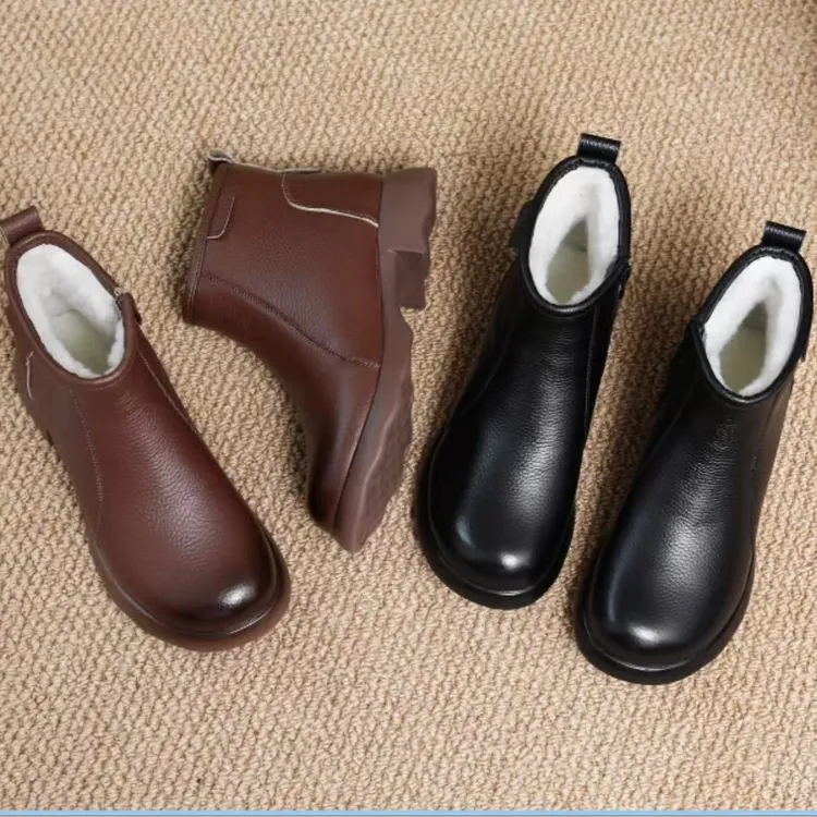 【品牌力荐】秋冬短靴方跟休闲风圆头靴保暖平底加厚软底短靴2736