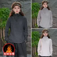 【加绒半高领打底衫】冬季长袖设计感磨毛保暖上衣内搭上衣