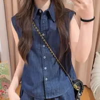 85046余小鱼【丹宁腔调】丹宁色POLO领夏季无袖圆领背心女装