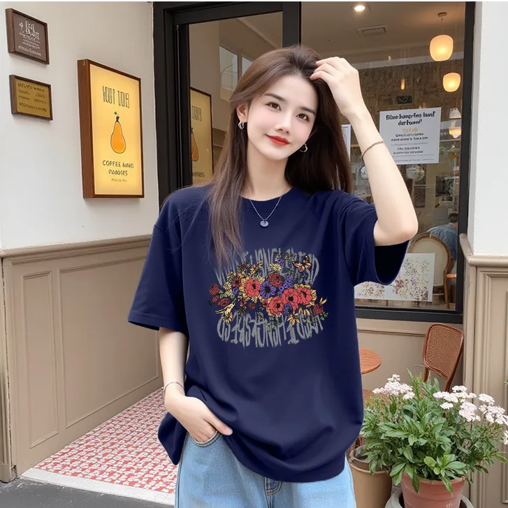 【一路繁花】李西西字母休闲风圆领印花短袖吸汗T恤休闲宽松夏装