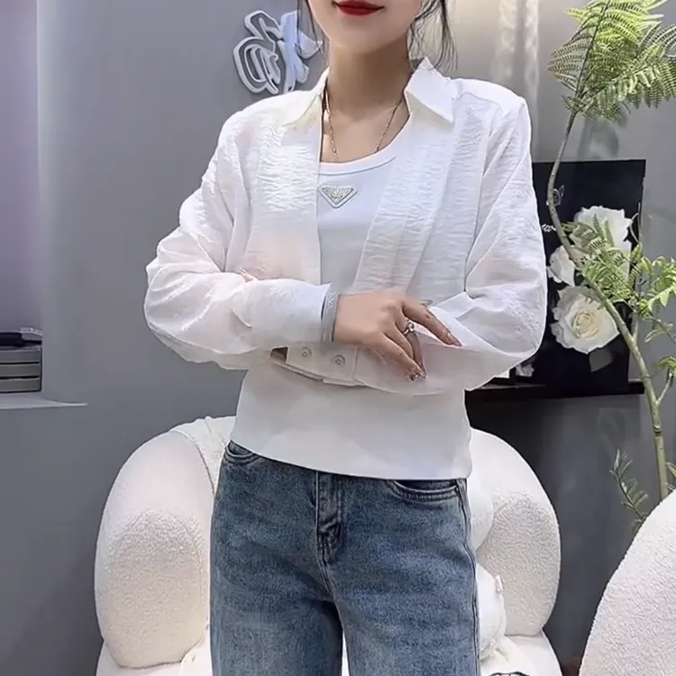 网红假两件长袖衬衫女2025新款时尚减龄衬衣薄款百搭休闲上衣