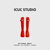 ICUC STUDIO-【英伦风红色高筒雨靴】户外防水靴长筒骑士靴