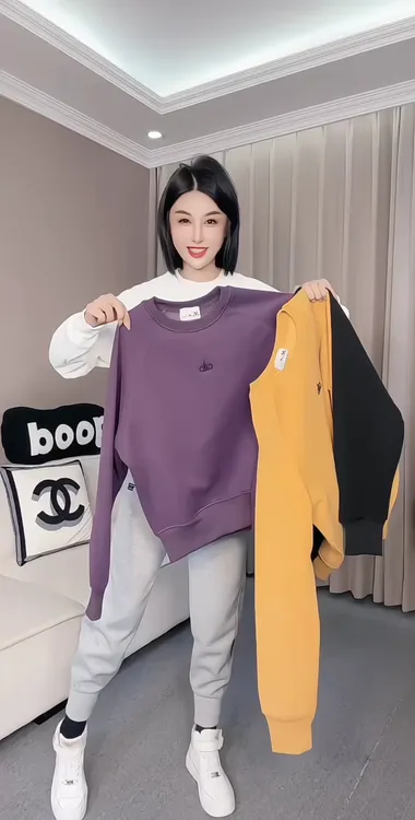 加绒加厚款圆领字母短款刺绣卫衣秋冬季撞色加绒上衣休闲百搭宽松