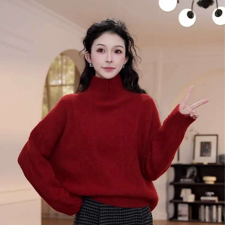 【YANYAN】高领棱形格毛衣女秋冬慵懒风长袖针织衫YY-9386