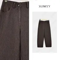 JIUNCCY【港湾】羊毛天丝棉混纺立体剪裁弯刀后松紧九分裤 52YCK065