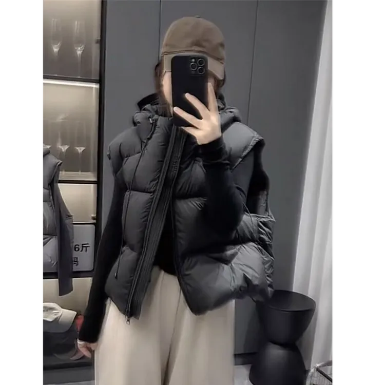 时尚马甲女短款连帽冬季新款2024年宽松高级感小个子背心坎肩外套